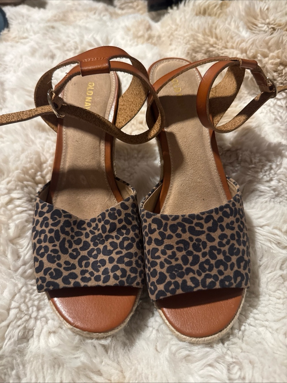 Old Navy Brown Leopard Espadrille Ankle-Strap Sandals